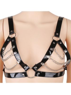 Chain across nipples bondage BDSM bra and thong set