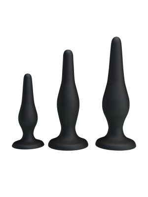 Set of 3 black silicone anal butt plugs anal sex toys