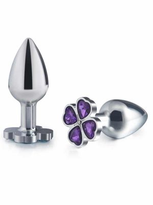 Small Metal Butt Plug with Clover Faux Jewel - 0000029717-000036914