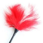 Faux Feather Crop Red and White Black Faux Leather close up