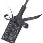 Paddle with Black Faux Feather and Lace Up Detail Handle