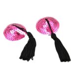 Heart sequin nipple covers hot pink with black tassels