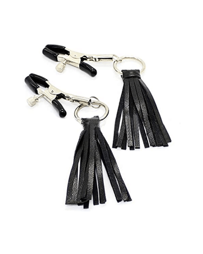 Nipple Clamps with Black Leather Tassels2