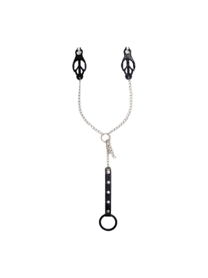 nipple clamp - cock ring - nipple and cock ring clamp - metal and leather clamp - nipple clamp with chain - cock ring with chain