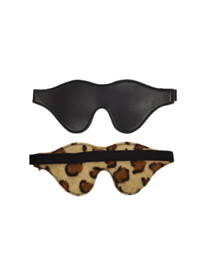leather eye mask - leopard print eye mask - black leather eye mask - reversable eye mask - leather blindfold - leopard print blindfold