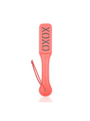 red leather paddle - black and red leather paddle - black leather paddle - xoxo paddle - leather xoxo paddle - leather red paddle - red spanker - black spanker - spanking paddle