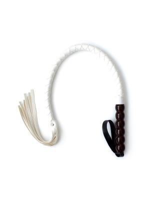 white leather whip - white flogger - leather whip - leather flogger - wood handle