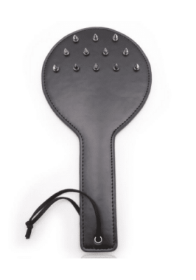 spiked studded paddle, black leather spiked paddle, black leather studded paddle, wide studded paddle, wide black leather paddle