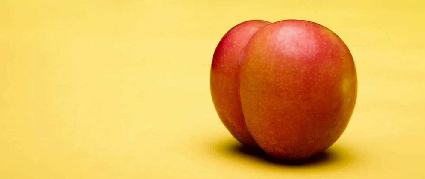 peach on yellow background