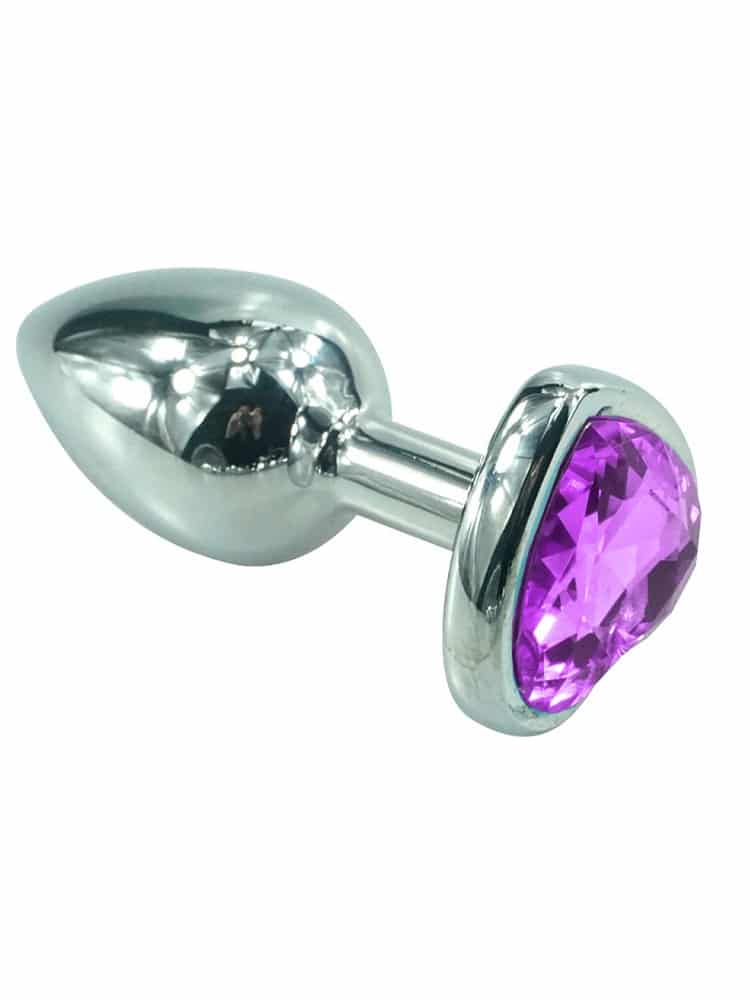 Lightweight Large Metal Butt Plug with Purple Faux Jewel 3 Inch