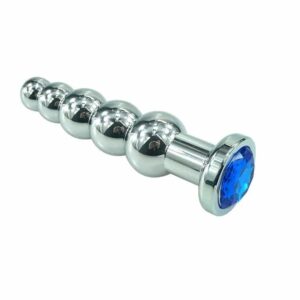 Lightweight Metal Beaded Butt Plug with Faux Jewel – 5 Inch