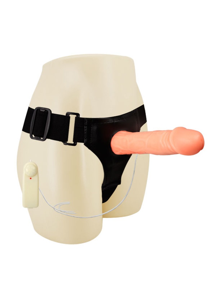 Hollow Vibrating Strap-On with Harness 6.5 Inch
