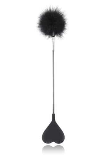 Black Heart Shaped Spanker with Feather Tickler Crop